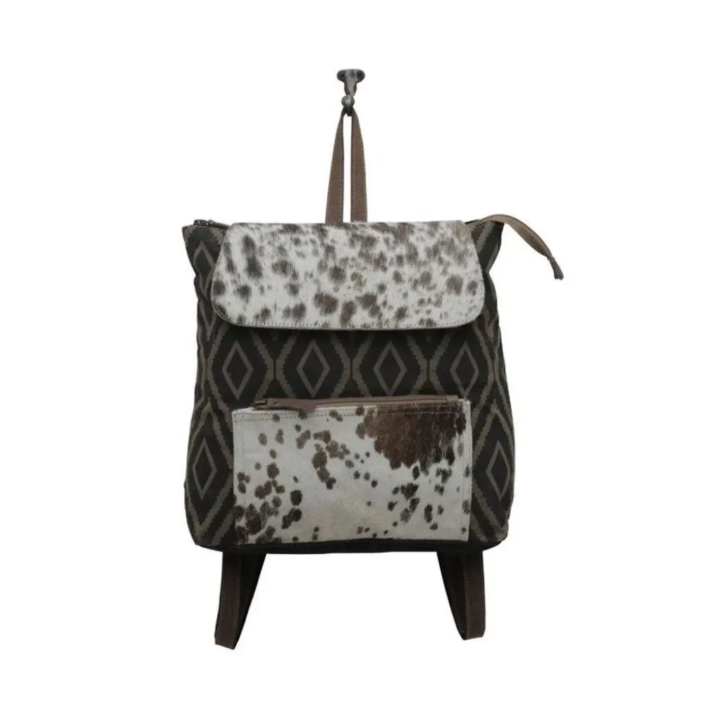 Myra Bag Handmade Mocha Backpack Upcycled Canvas & Cowhide Leather